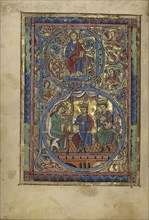 Initial B: Christ in Majesty and David with Musicians; Würzburg, Germany; about 1240 - 1250; Tempera colors, gold leaf