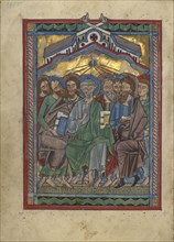 Pentecost; Würzburg, Germany; about 1240 - 1250; Tempera colors, gold leaf, and silver leaf on parchment; Leaf: 22.7 x 15.7 cm