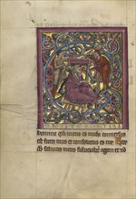 Initial C: Isaiah Being Sawn in Two; Würzburg, Germany; about 1240 - 1250; Tempera colors, gold leaf, and silver leaf