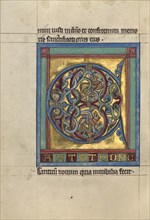 Initial C: Lions and Two Male Heads; Würzburg, Germany; about 1240 - 1250; Tempera colors, gold leaf, and silver leaf