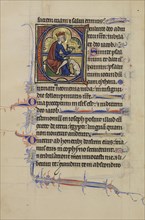 Initial E: David Playing the Bells; Paris, France; about 1250 - 1260; Tempera colors, gold leaf, and ink on parchment; Leaf