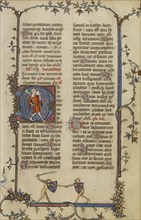 Initial D: The Fool; Paris, France; about 1320 - 1325; Tempera colors, gold leaf, and ink on parchment; Leaf: 16.7 x 11.1 cm