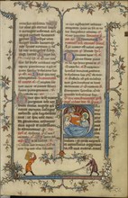 Initial P: The Nativity; Paris, France; about 1320 - 1325; Tempera colors, gold leaf, and ink on parchment; Leaf: 16.7 x 11.1 cm