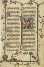 Initial P: The Stoning of Saint Stephen; Paris, France; about 1320–1325; Tempera colors, gold leaf, and ink on parchment; Leaf