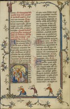 Initial O: The Adoration of the Magi; Paris, France; about 1320 - 1325; Tempera colors, gold leaf, and ink on parchment; Leaf