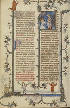 Initial A: The Annunciation; Paris, France; about 1320 - 1325; Tempera colors, gold leaf, and ink on parchment; Leaf