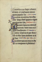 Initial C: Men Holding Scrolls; Northeastern France, France; about 1300; Tempera colors, gold leaf, and ink on parchment; Leaf