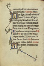 Initial N: Saint Paul with a Sword; Initial V: Saint Peter with a Key; Northeastern France, France; about 1300; Tempera colors