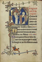 Initial D: The Annunciation; Initial D: A Young Man Praying to Christ in the Clouds; Northeastern France, France; about 1300