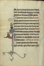 Initial J: David Playing the Harp and Two Persons Praying; Northeastern France, France; about 1300; Tempera colors, gold leaf