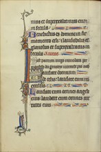 Initial L: Three Nimbed Heads, a Head of a Man, and a Head of a Bull; Northeastern France, France; about 1300; Tempera colors