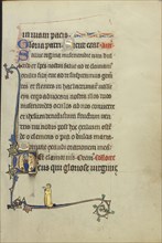 Initial D: The Virgin Mary; Northeastern France, France; about 1300; Tempera colors, gold leaf, and ink on parchment; Leaf