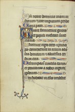 Initial H: A Deacon in Prayer before a Saint with a Book and Martyr's Palm; Northeastern France, France; about 1300; Tempera