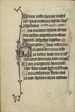 Initial N: A Man, Bileam?, and a Donkey; Northeastern France, France; about 1300; Tempera colors, gold leaf, and ink