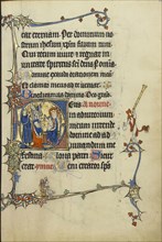 Initial D: The Adoration of the Magi; Northeastern France, France; about 1300; Tempera colors, gold leaf, and ink on parchment