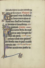 Initial E: A Female Saint, Mary?, with a Book and Flowers; Initial A: The Annunciation; Northeastern France, France; about 1300