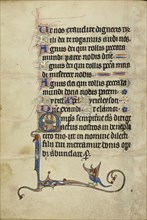 Initial O: The Lord Enthroned; Northeastern France, France; about 1300; Tempera colors, gold leaf, and ink on parchment; Leaf