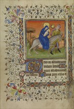 The Flight into Egypt; Paris, France; about 1400 - 1410; Tempera colors, gold leaf, gold paint, and ink on parchment; Leaf