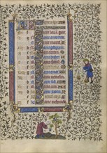 A Woman Harvesting Grapes; Zodiacal Sign of Libra; Follower of the Egerton Master, French , Netherlandish, active about 1405