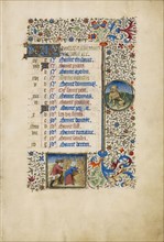 July Calendar with a Man and Woman Reaping and Zodiacal Sign of Leo; Workshop of the Bedford Master, French, active first half