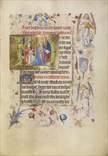 Initial H: The Annunciation; Brabant, possibly, Flanders, Belgium; after 1460; Tempera colors, gold leaf, and ink on parchment