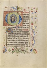 Initial G: The Face of Christ; Brabant, possibly, Flanders, Belgium; after 1460; Tempera colors, gold leaf, and ink