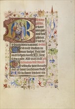 Initial B: The Presentation in the Temple; Brabant, possibly, Flanders, Belgium; after 1460; Tempera colors, gold leaf, and ink