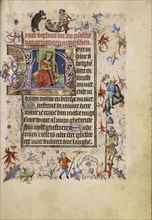 Initial H: David Playing the Harp; Brabant, possibly, Flanders, Belgium; after 1460; Tempera colors, gold leaf, and ink