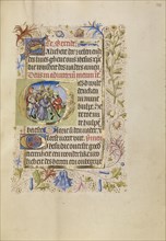Initial G: The Way to Calvary; Brabant, possibly, Flanders, Belgium; after 1460; Tempera colors, gold leaf, and ink