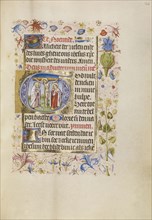 Initial G: The Crucifixion; Brabant, possibly, Flanders, Belgium; after 1460; Tempera colors, gold leaf, and ink on parchment