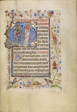 Initial M: An Angel Presenting a Soul to Christ as Judge; Brabant, possibly, Flanders, Belgium; after 1460; Tempera colors