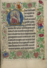 Initial M: The Throne of Grace Trinity; Master of Evert Zoudenbalch, Dutch, active 3rd quarter of 15th century, Utrecht