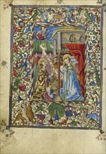 The Annunciation; Naples, Campania, Italy; about 1460; Tempera colors, gold, and ink on parchment; Leaf: 17.1 x 12.1 cm