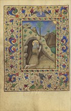 The Hermit Honofrius in Prayer; Naples, Campania, Italy; about 1460; Tempera colors, gold, and ink on parchment; Leaf