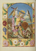 Saint Michael and the Dragon; Strasbourg, France; early 16th century; Tempera colors on parchment; Leaf: 13.5 x 10.5 cm