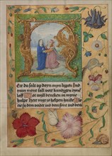 Initial H: The Visitation; Workshop of Gerard Horenbout, Flemish, 1465 - 1541, Cologne, written, Germany; about 1500; Tempera