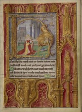 Initial H: David in Prayer; Workshop of Gerard Horenbout, Flemish, 1465 - 1541, Cologne, written, Germany; about 1500; Tempera