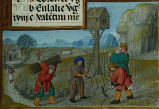 Working in a Vineyard; Zodiacal Sign of Pisces; Workshop of the Master of James IV of Scotland, Flemish, before 1465