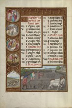 Plowing and Sowing; Zodiacal Sign of Scorpio; Workshop of the Master of James IV of Scotland, Flemish, before 1465 - about 1541