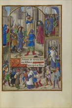Christ before Caiaphas; Master of the Dresden Prayer Book, Flemish, active about 1480 - 1515, Bruges, Belgium; about 1510