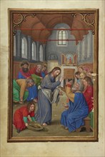 Christ Washing the Apostles' Feet; Simon Bening, Flemish, about 1483 - 1561, Bruges, Belgium; about 1525–1530; Tempera colors