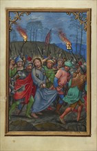 The Arrest of Christ; Simon Bening, Flemish, about 1483 - 1561, Bruges, Belgium; about 1525 - 1530; Tempera colors, gold paint