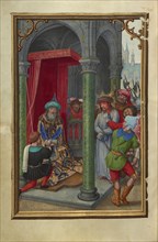 Pilate Washing his Hands; Simon Bening, Flemish, about 1483 - 1561, Bruges, Belgium; about 1525–1530; Tempera colors, gold