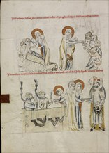 Hedwig Caring for the Sick; Hedwig Caring for Prisoners; Unknown maker; Silesia, Poland; 1353; Tempera colors, colored washes