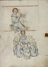 Bernard of Clairvaux Writing; Bernard Preaching to Brothers of the Order; Unknown maker; Silesia, Poland; 1353; Tempera colors