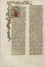 Initial H: Judith Beheading Holofernes; Austria; about 1300; Tempera colors and gold leaf on parchment; Leaf: 34.3 x 24.3 cm
