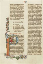 Initial P: Esdras; Austria; about 1300; Tempera colors and gold leaf on parchment; Leaf: 34.3 x 24.3 cm, 13 1,2 x 9 9,16 in