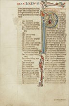 Initial P: Alexander the Great Carried Aloft by Griffins; Austria; about 1300; Tempera colors and gold leaf on parchment; Leaf