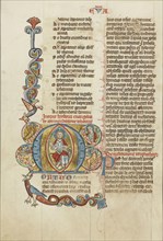 Initial M: Christ in Majesty; Austria; about 1300; Tempera colors and gold leaf on parchment; Leaf: 34.3 x 24.3 cm