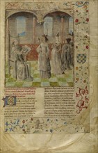 Louis IX Visiting Vincent of Beauvais; Ghent, Belgium; about 1475; Tempera colors, gold leaf, and gold paint on parchment; Leaf